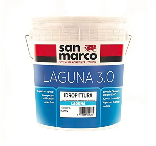 san marco LAGUNA 3.0 idropittura lavabile INODORE per interni, colore bianco, lt 14