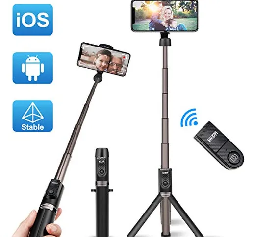 Viixm Bastone Selfie Bluetooth, Estensibile Selfie Stick Treppiede con Bluetooth Remote Sh...