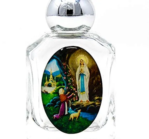 Lourdes acqua in una bottiglia di vetro riempita con acqua santa benedetta + biglietto di...