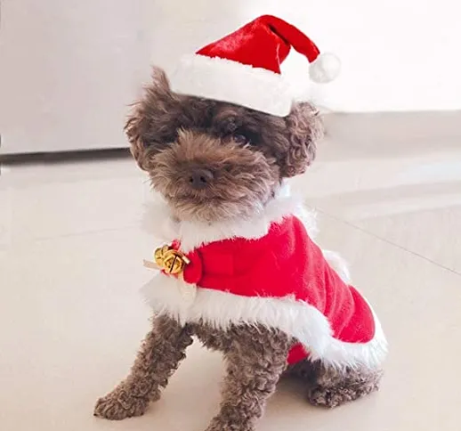 NAMSAN Costume di Natale per Cane Vestito di Natale del Gatto Natalizi Mantellina e il Cra...