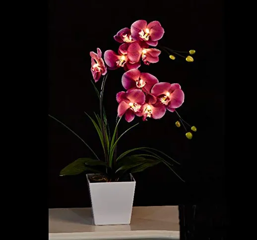 Floristlighting - Illuminazione LED a forma di vaso con orchidea artificiale, con 9 luci,...