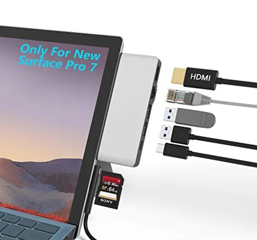 Surface PRO 7 Hub Docking Station with 4K HDMI Adapter+100M Ethernet LAN+ USB C Audio & Da...
