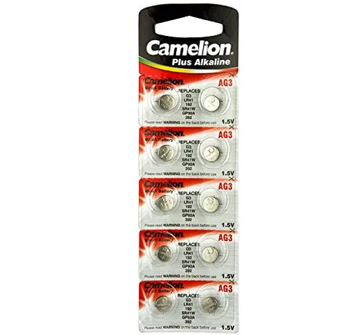 Camelion Batteria Bottone Alcalina AG3 / LR41 / 192 / 392, Confezione da 10 pezzi, lungo d...