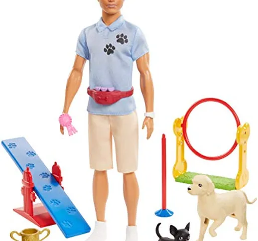 Barbie- Carriere Playset ​Ken Addestratore di Cani con Bambola e Accessori Giocattolo per...