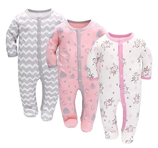 Vine tutine neonato Ragazze Ragazzi 3 Pcs PagliaccettoTuta Body in Cotone body neonato man...