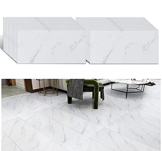 VEELIKE Piastrelle Adesive Pavimento Marmo Bianco Mattonelle Adesive Cucina Pavimenti PVC...