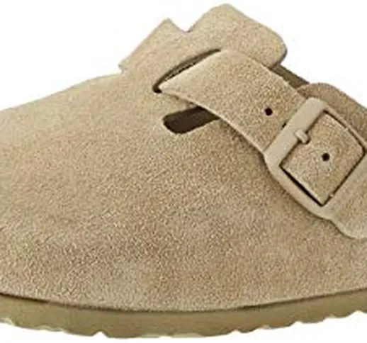 Birkenstock Boston Faded Khaki Pelle Scamosciata Zoccoli in Pelle Morbida Sottopiede Unise...