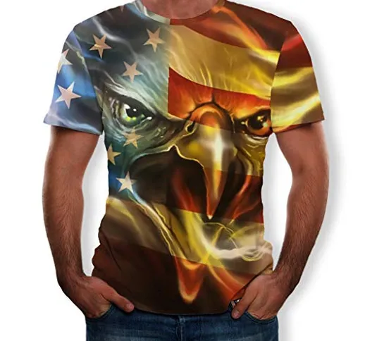 Lazzboy Uomo T-Shirt Aquila Americana/Bandiera USA Rock Stampare Giorno dell'Indipendenza...