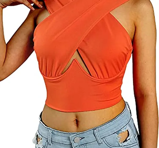 delle Donna Sexy del Halter Crisscross Serbatoio Bra Maniche di Colore Solido di Base Cut-...