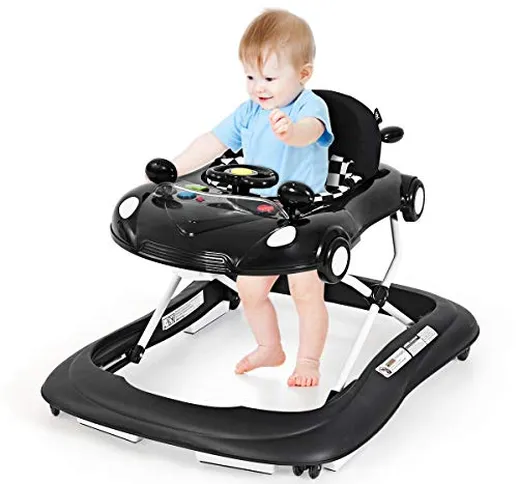 COSTWAY Girello 2 in 1 Seggiolino per Bambini, Altezza Regolabile, con Musica e Luci e Spe...