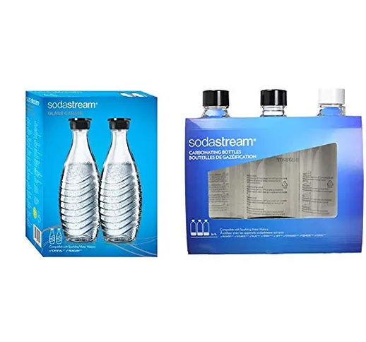 Sodastream, 2 Bottiglie per gasatore d'Acqua, Vetro, Trasparente/Nero, 9.5 x 9.5 x 27.5 cm...