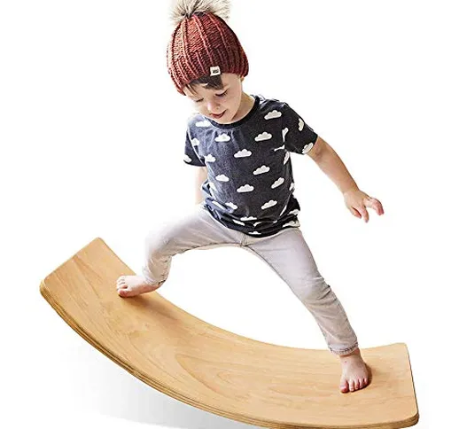 AUZZO HOME Kid Yoga Curvy Board Wooden Balance Board Waldorf Wobble in Legno per Aiutare i...