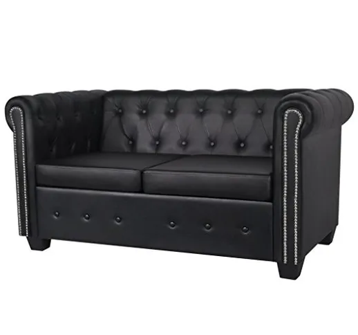 Divano Chesterfield in Ecopelle/Pelle Artificiale Nero a 2 Posti da Soggiorno da Ufficio d...