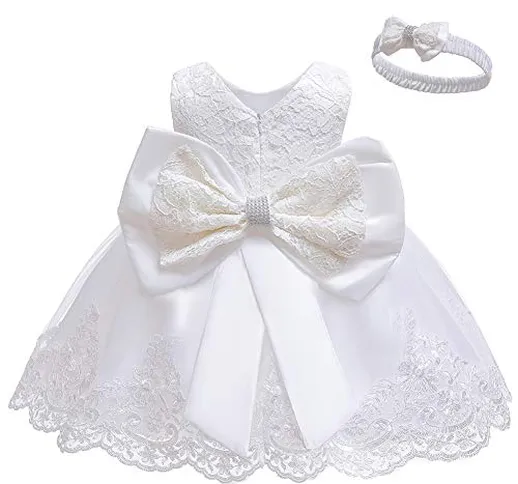 LZH Vestito da Ragazza per Bambina Abito da Battesimo da Principessa per Matrimoni Sposa C...