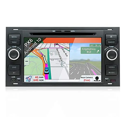 PX6 Android 9.0 Autoradio Compatibile con Ford C-Max/Connect/Fiesta/Focus/Fusion/Galaxy/Ku...