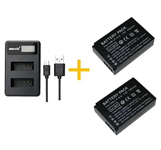 2 pz 1250 mAh LP-E12 LPE12 Batteria con caricabatterie LCD per Canon EOS M100, Rebel SL1,...