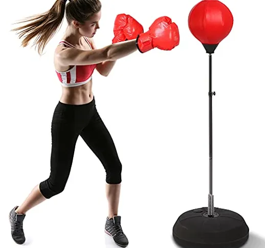 Punching ball per adulti, set con guantoni e supporto regolabile in altezza 120 – 150 cm,...
