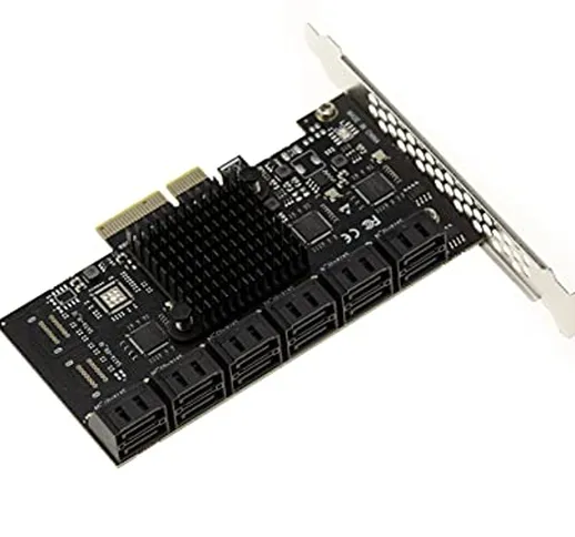 Scheda controller PCIe 3.0 4X con 12 porte SATA 6G. Chipset ASM1806 e ASM1064.