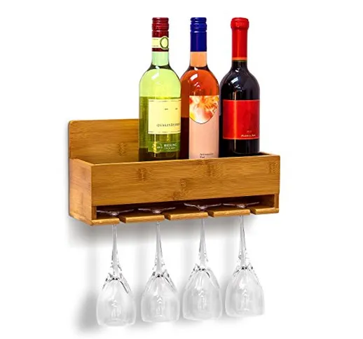 Relaxdays Scaffale Portabottiglie Vino con Porta Bicchieri Integrato per 4 Bottiglie e Por...