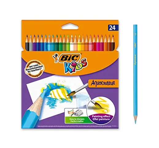BIC Kids Matite Colorate Acquerellabili, Aquacouleur, Colori Assortiti, Confezione da 24 M...