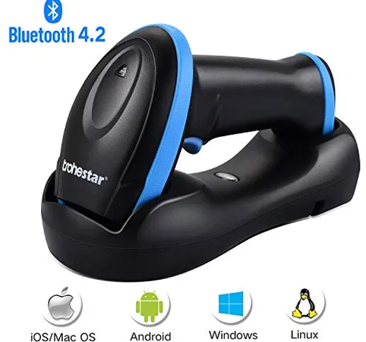 Trohestar Scanner di Codici a Barre Bluetooth con Base di Ricarica, Bluetooth e Wireless e...