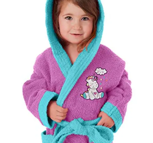 DHestia Bambina in 100% cotone Accappatoio per bambini ricamato con cappuccio e tasche, Un...