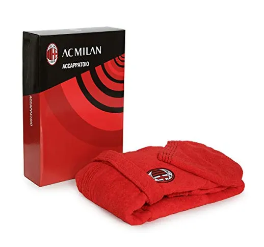 ACCAPPATOIO CON CAPPUCCIO UFFICIALE AC MILAN TG S M L XL XXL ROSSO NERO 100% SPUGNA PURO C...