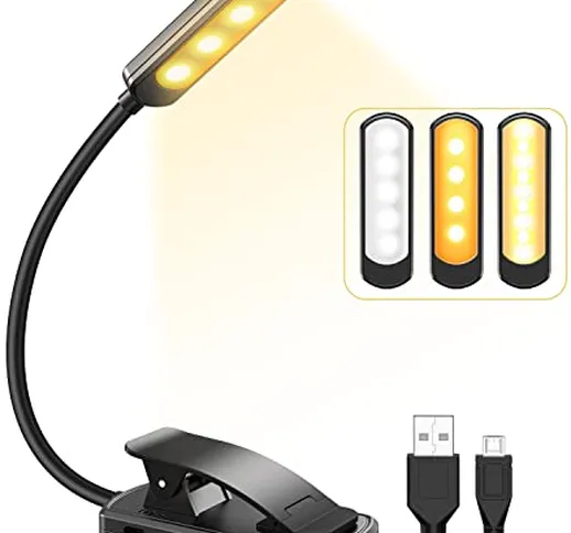 Luce da Lettura, USB Ricaricabile Lampada da Lettura TEAMPD, 9 LEDs 3 Modalità con Clip Lu...