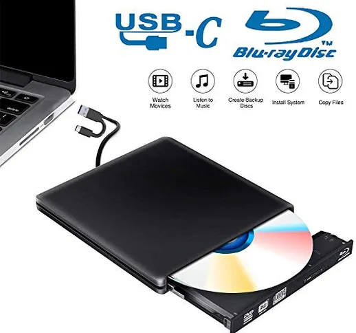 Tokenhigh Lettore Masterizzatore Dvd Blu Ray 3D, Blu Ray unità CD/Dvd Esterna, USB 3.0 Typ...