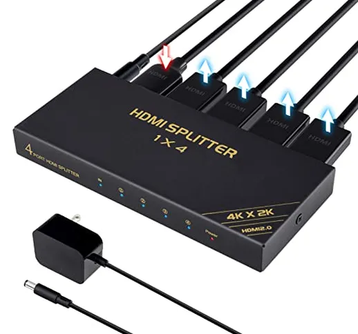 HDMI Splitter 4K, Sdoppiatore HDMI 1 in 4 Out, 4K@60 Hz Duplicatore HDMI Display Duplicato...