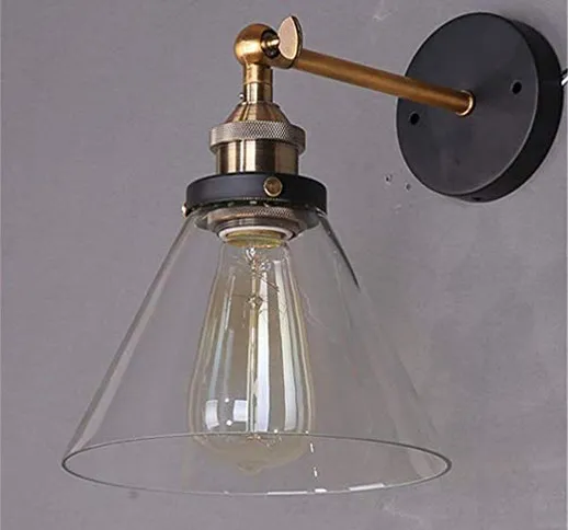 Lightess Lampada da Parete Vintage Industriale Applique da Parete Edison E27 Paralume in V...