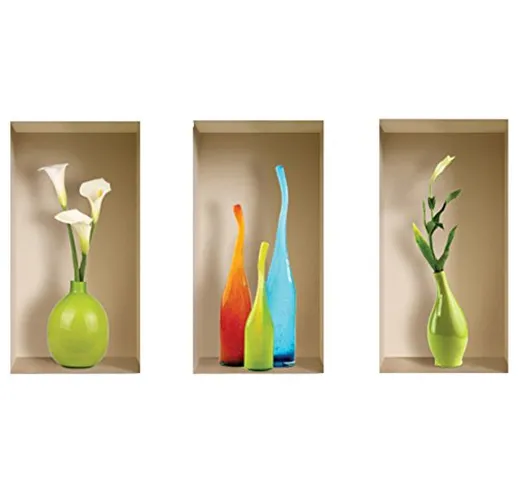 Nisha – Decorazioni adesive a forma di vaso Milano, 22 x 42 cm, lotto di 3