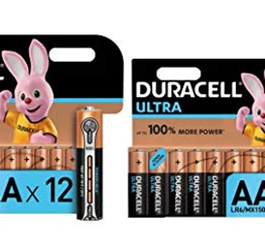 Duracell Ultra AA + AAA con Powerchek - 12 Batterie Stilo Alcaline + 12 Batterie Ministilo...