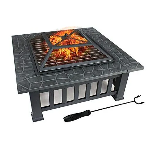 DAWOO Braciere con ripiano per barbecue, braciere in metallo per esterni, tavolo quadrato...