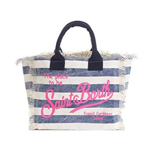 Mc2 Borsa Shopping da Spiaggia in Canvas Mod Vanity Riga rande Blu