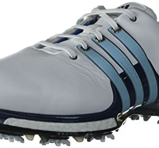 Adidas Tour 360 Boost 2.0 - Scarpa da golf da uomo, Bianco (Inchiostro bianco/blu ghiaccio...