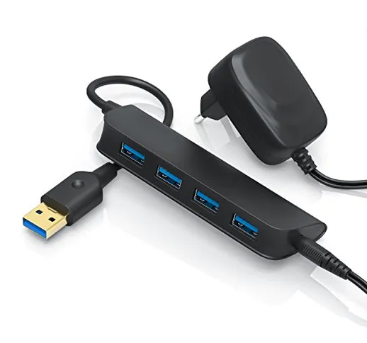 CSL - USB 3.0 HUB Attivo 4 Porte Incluso Alimentatore 2A - Hub USB 3.0 per Dati SuperSpeed...