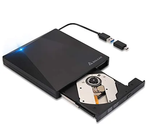 SALCAR Masterizzatore Lettore CD Dvd Esterno Portatile USB 3.0 Tipo-C per Desktop/PC Compa...