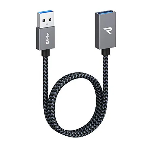 RAMPOW Cavo prolunga USB da 0,5 m, cavo di prolunga USB A 3.0, in nylon, da spina A a pres...