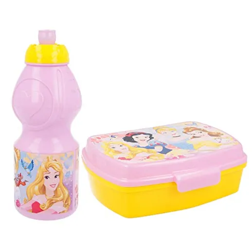 Opengardenweb Principesse Set Pranzo 2 Pezzi Portamerenda e Borraccia in Plastica Bambini...