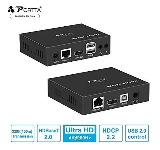 Portta 4K HDMI Extender KVM HDBaseT Kit Estensione su singolo cavo UTP CAT5e/CAT6 Ethernet...