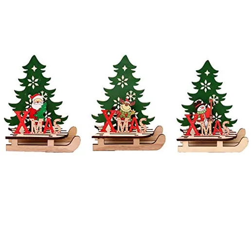 Wohlstand 3pcs Ornamento di Natale in Legno,Fai da Te Cartoon Puzzle,Decorazioni di Albero...