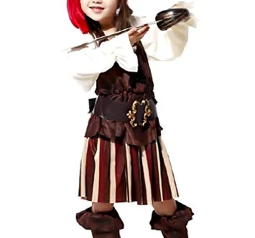 Costume Pirata Bambina Carnevale Vestito Piratessa Corsaro Dei Mari Caraibi (Taglia M) 4-5...