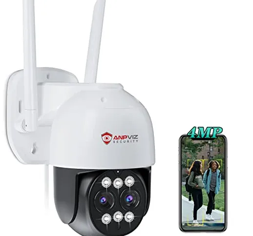 Anpviz 2K Telecamera Wi-Fi Esterno, 4MP PTZ Videocamera Sorveglianza Esterno WiFi con 5x Z...