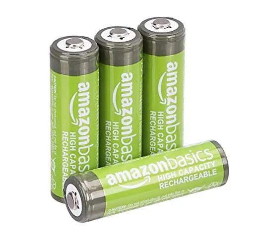 Amazon Basics - Batterie AA ricaricabili, ad alta capacità, pre-caricate, confezione da 4...