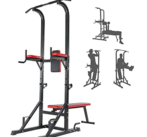 ISE Power Tower Panca Palestra Multifunzione, Stazione Palestra con Sbarra Trazioni, Chin...