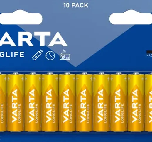 Varta 4106101461 Longlife Batteria Alcalina, Stilo AA LR06, Confezione da 10 Pile Confezio...