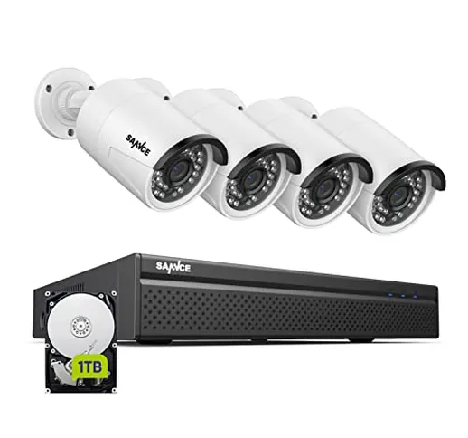 SANNCE PoE 8CH NVR 4K HD Kit di Videosorveglianza,3MP 4 IP Telecamera di Sicurezza con Sis...