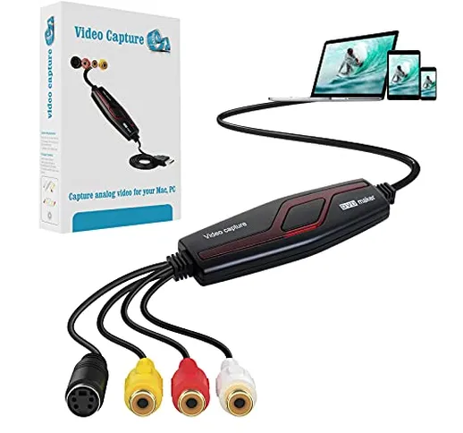 USB 2.0 Audio Video Grabber, adattatore per il montaggio di video, Hi8 VHS a DVD Digitizer...