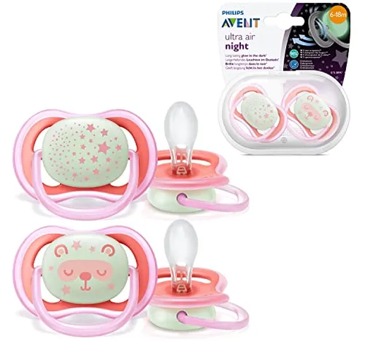 Philips Avent SCF376/22 2 Succhietti Ultra-Air, Night 6-18 Mesi, Femmina